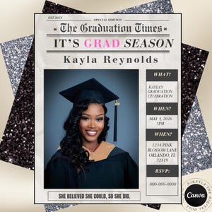 Graduation Newspaper Flyer| Graduation Invite| Grad Announcement| Graduation Poster| Graduation Magazine| Graduation Party |Graduation Evite