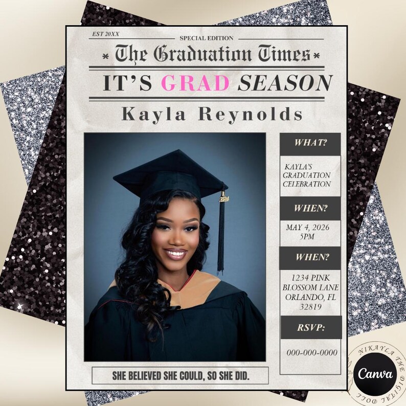 Graduation Newspaper Flyer| Graduation Invite| Grad Announcement| Graduation Poster| Graduation Magazine| Graduation Party |Graduation Evite