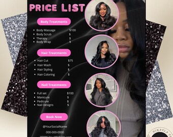 Luxury Beauty Salon Price List Template Editable Canva Black Pink