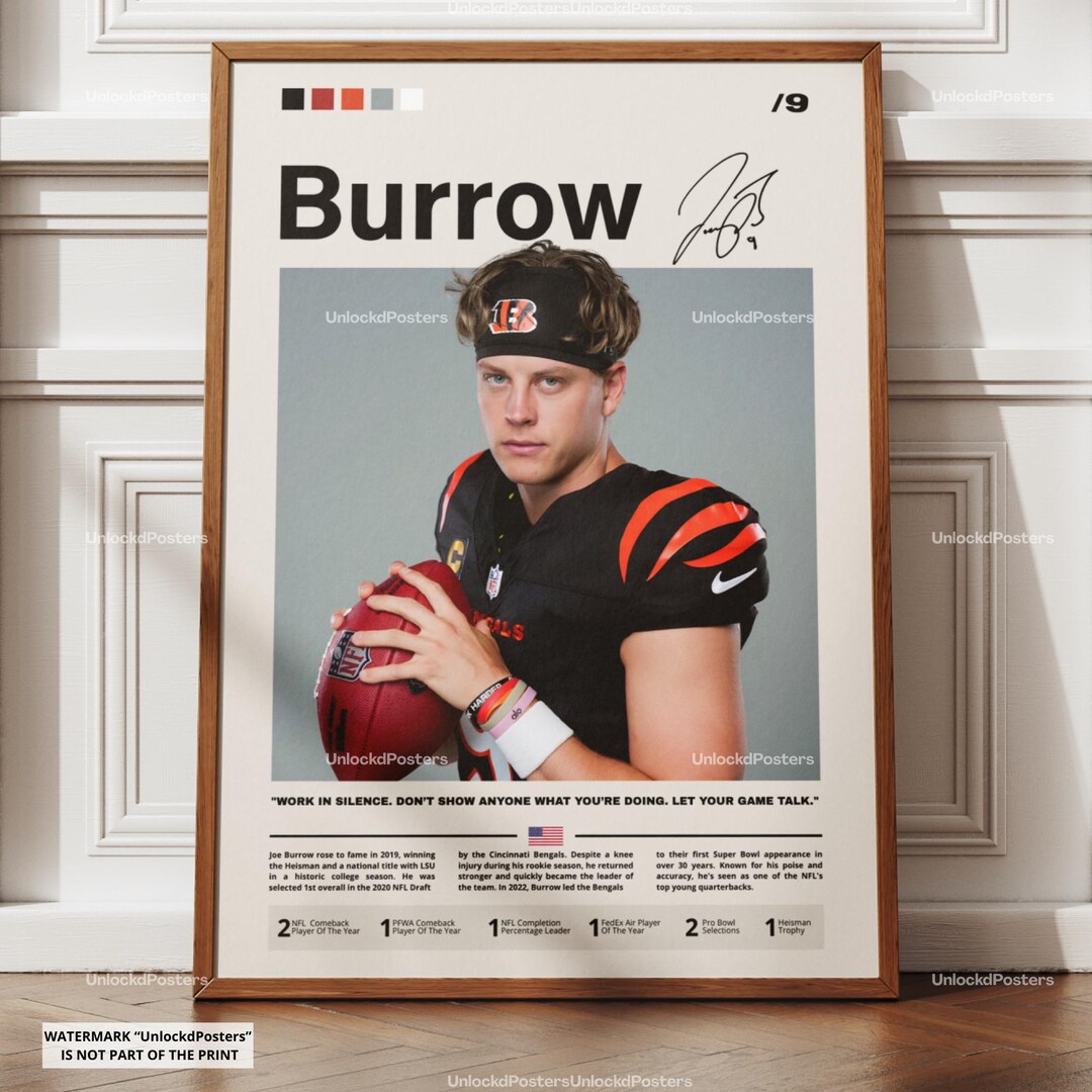 Joe Burrow Poster, Burrow Bengals, Framed NFL Football Print, Gridiron ...