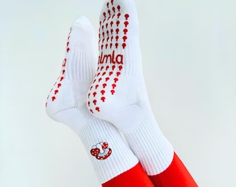 Shroomie | Red Mushroom Pilates Grip Socks | Non Slip Barre Yoga Socks