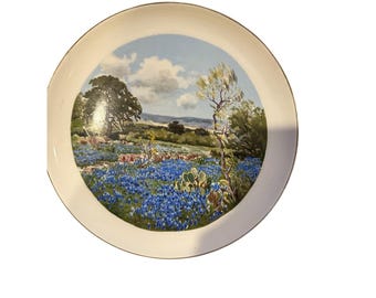Vintage 1952 Porfirio Salinas Texas Bluebonnets Plate Dashby Kilns Première édition