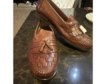 Mocassins à pampilles en cuir marron tressé Giorgio Brutini pour homme, fabriqués au Brésil, pointure 9,5