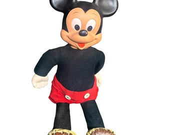 Vintage Mickey Mouse Plush Doll Stuffed Toy Classic Character Red Shorts Black