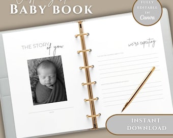 Baby Memory Book | Customizable Canva Template | Modern Neutral Baby Journal | Instant Download