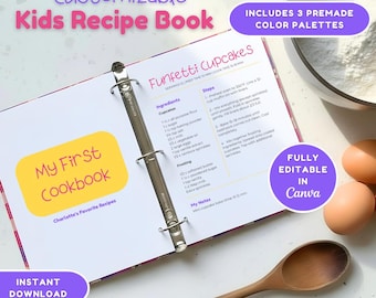 Kids Recipe Book Template | My First Cookbook, Customizable Canva Design (Digital Download)