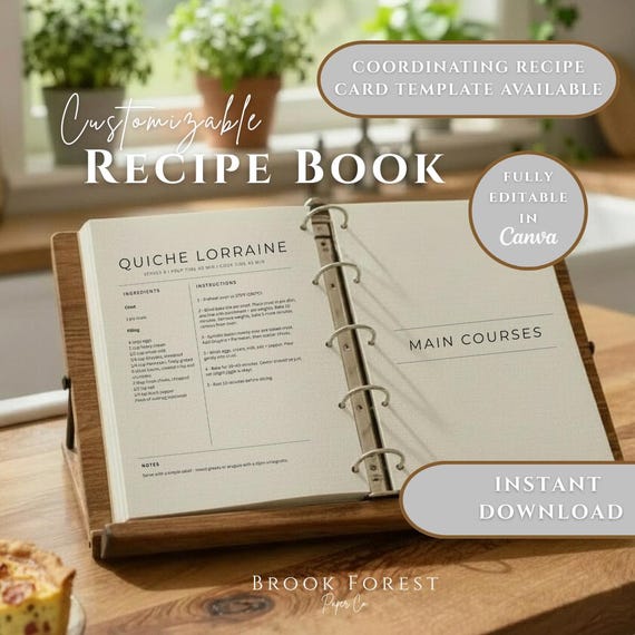 Editable Recipe Book Kit | Custom Cookbook Canva Template | Printable & Digital Recipe Organizer | Instant Download