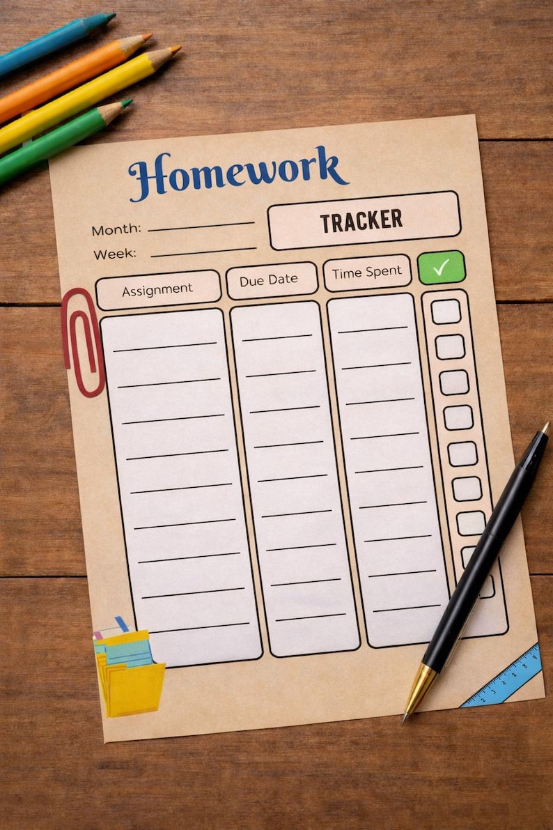 Homework Tracker for Kids | Printable Student Planner | Assignment ...