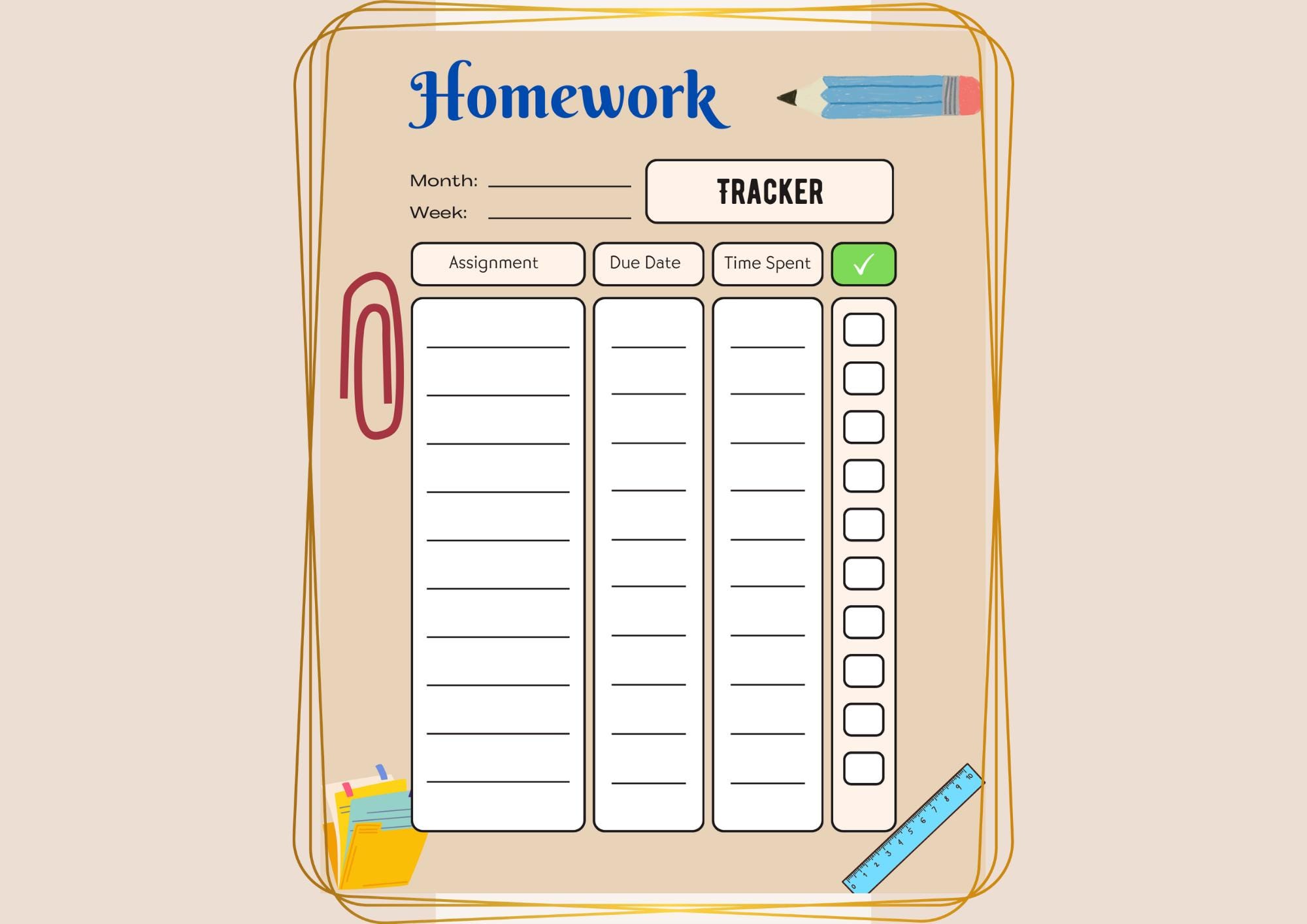 Homework Tracker for Kids | Printable Student Planner | Assignment ...