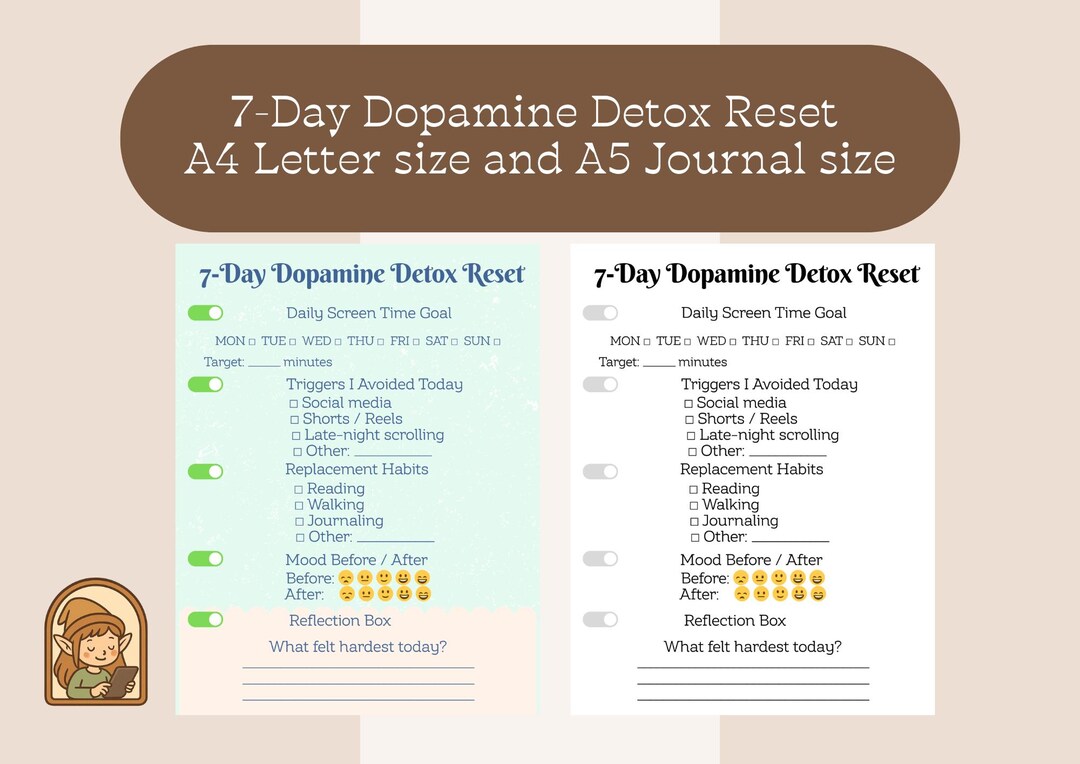 7-day Dopamine Detox Reset Printable | Screen Time Tracker | Digital ...