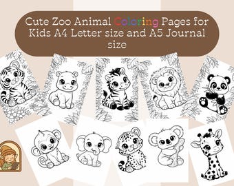 Cute Zoo Animals Coloring Pages for Kids | Printable Animal Coloring Book | Toddler & Preschool Activity | Digital Download