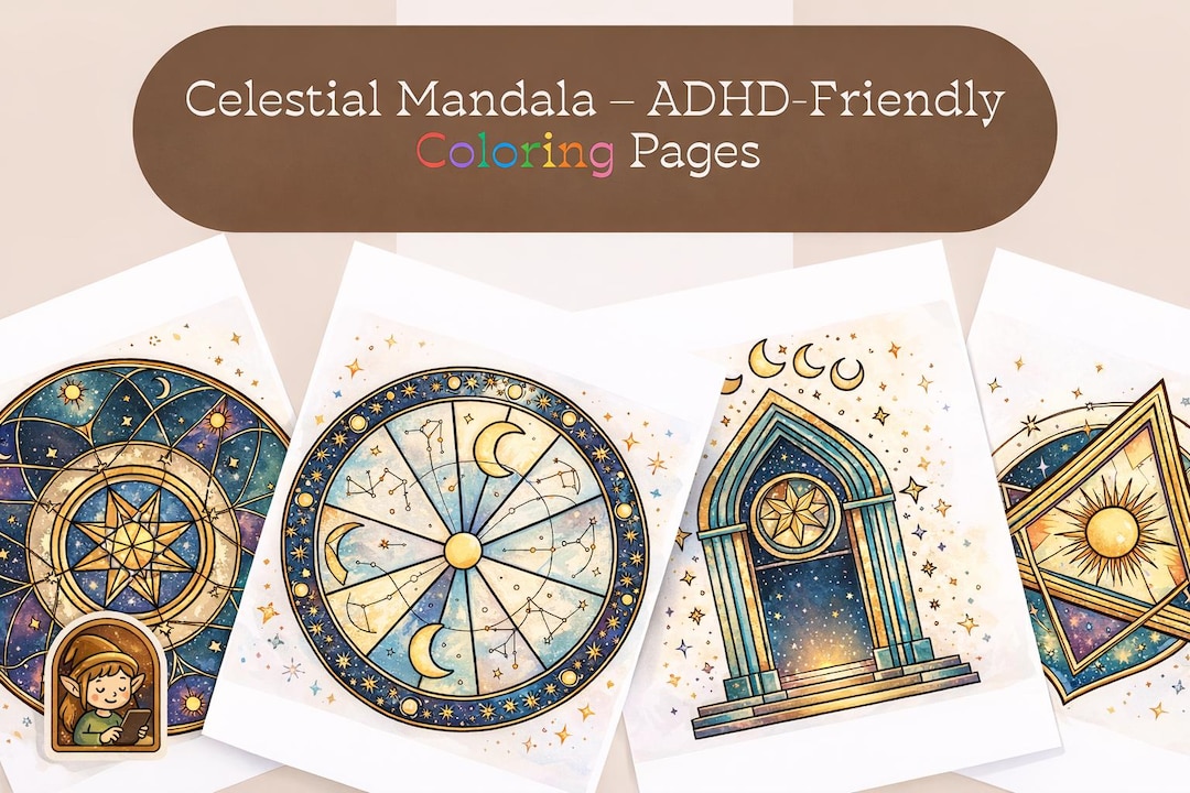 Celestial Mandala Coloring Pages Bundle – 20 Printable Moon & Star ...