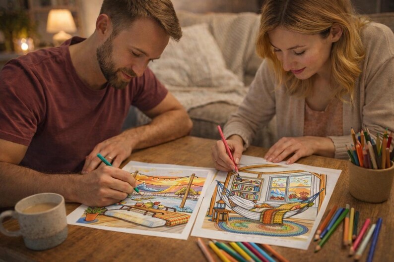Cozy Safe Spaces Coloring Pages for Adults – Relaxing Fireplace ...