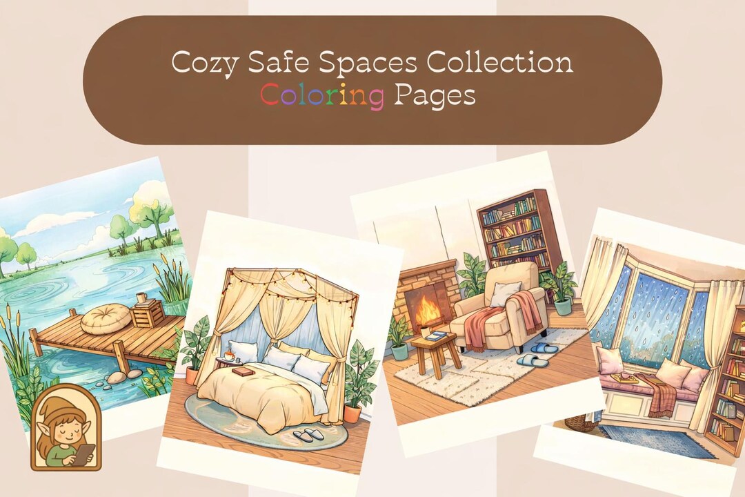 Cozy Safe Spaces Coloring Pages for Adults – Relaxing Fireplace ...