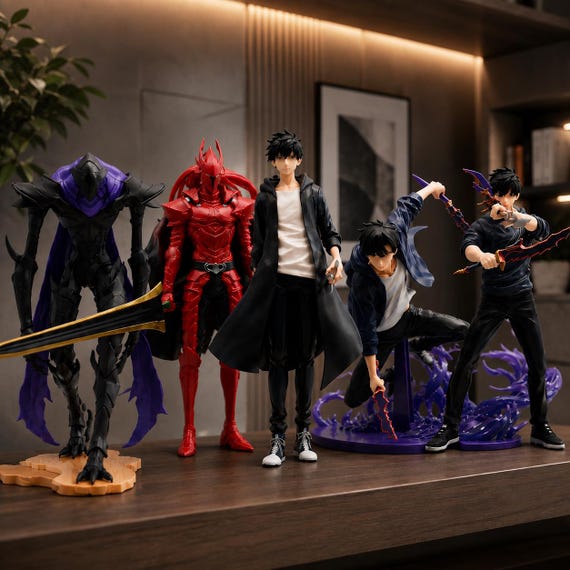 Solo Leveling Anime Figure – Sung Jinwoo, Beru and Igris Action Figurine, Collectible Manga Statue, Display Desk Decor and Gift for Fans