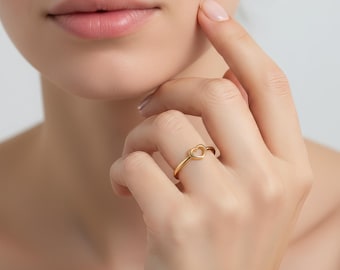 14K Solid Gold Minimalist Heart Ring, 925 Sterling Silver Dainty Heart Ring, Promise Ring, Mother's Day Gift, Valentine's Day Gift