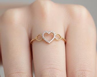 18k Solid Gold Heart Ring, 14k Gold Minimal Heart Ring, Dainty Fine Jewelry, Stacking Ring, Gift for Wife, Valentines Day