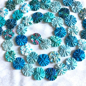 6 Feet of Shades of Ocean, Quilted Yo Yo Garland, Blue, Aqua, Turquoise Colors, Handmade image 4