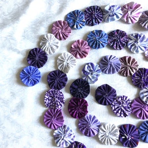 6 Feet of Shades of Purple, Quilted Yo Yo Garland, Purple, Lilac, Lavender, Eggplant, Plum Colors, Handmade image 2