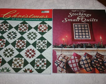 Two 2 Large Soft Cover Books. Christmas At That Patchwork Place; Stockings & Small Quilts, Quilting, Quilt, Sew, Sewing Instructions