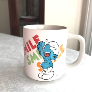 Vintage Smurf Smile Mug, 1981, Wallace Berrie, Made in Korea