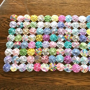 Handmade Yo Yo Quilted Runner, Pastel Easter Spring Colors image 6