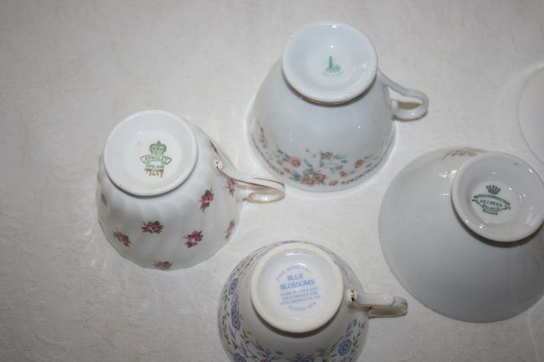 Vintage Eclectic Orphan Mismatched Set of Six Cups and Saucer Fine China Flower Floral Rose Tea Coffee Time