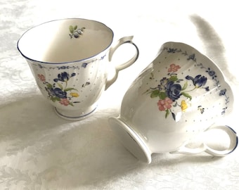 Set of 2 Cups - Nikko Blue Peony, Fine China, Cups with Handles, White, Blue, Pink, Floral, Flowers