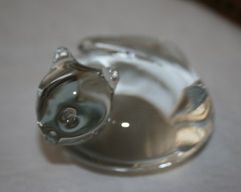 Vintage Clear Glass Modern Cat, Kitten, Kitty, Feline, Figure Figurine Sculpture