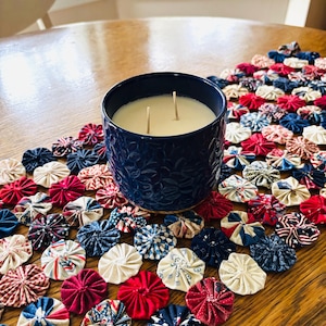 Spirit of 1776, Americana, America, Patriotic, Quilted Yo Yo Runner, Red, White, Blue Colors, Handmade