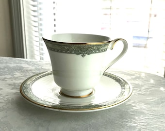 Royal Doulton, Isabella Pattern, Fine Bone China, Cup and Saucer, Green White Gold