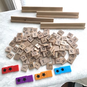 Lot of 100+ Scabble Pieces and Four Stands, NEW condition, Craft, Crafting