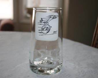 Vintage BC Comics Johnny Hart Caveman on WheelTall Highball Glass Glassware Tumbler