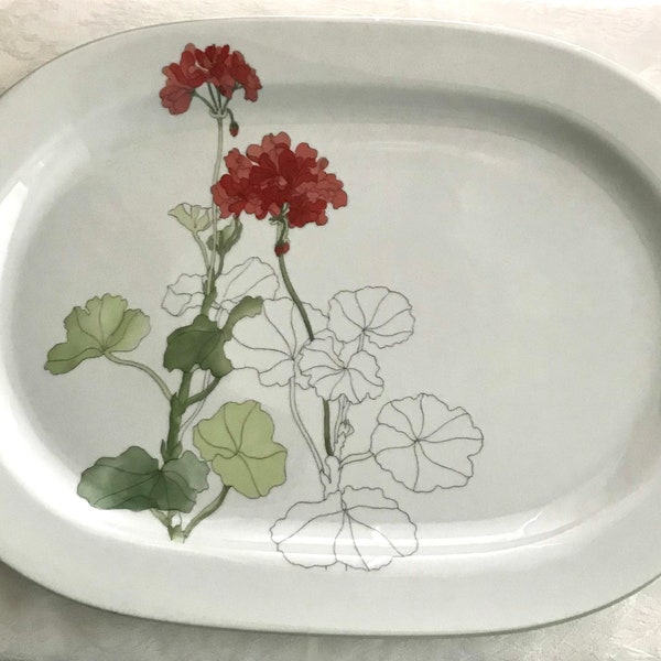 Oval Serving Platter, Block Spal, Watercolors, Geranium, Portugal, 1981, Mary Lou Goertzen