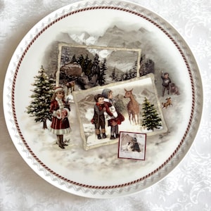 Assiette à gâteau, Villeroy et Boch, Souvenir d'hiver, Style carte postale, vintage, Noël