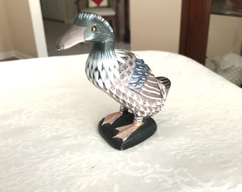 Vintage Ceramic Duck Figure, Figurine, Black, Brown, White, Made in Peoples Republic of China