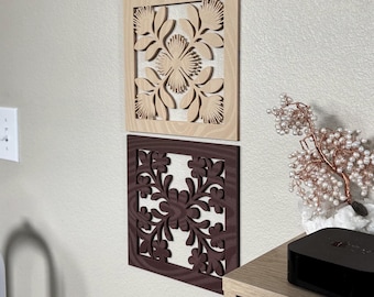 Hawaiian Quilt Wood PLA Wall Art – Modern Island Pattern Decor Set of 4