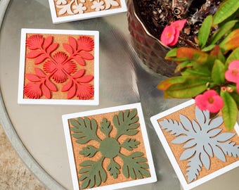 Hawaiian Quilt Coaster Set, 4 Piece