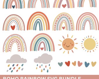 Boho Rainbow SVG Bundle - 12 Rainbows svg cut file | pastel rainbow svg file, Instant digital download rainbow baby png, nursery decor girl