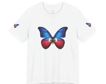 Haitian Flag Butterfly T‑Shirt — Haiti Pride Monarch Tee
