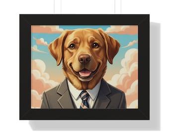 Framed Poster — Portrait of Labrador in Suit (Whimsical Dog Wall Art)
