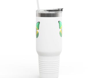 Brazil Flag Butterfly Design 40oz Insulated Travel Mug
