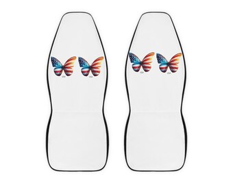 American Flag Butterfly Car Seat Covers — Patriotic Polyester Front Seat Protectors