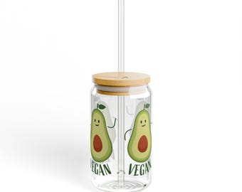 Vegan Avocado Reusable Sipper Glass Tumbler
