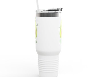 Vegan Avocado 40oz Insulated Travel Mug — Large Stainless Steel Tumbler for Hot & Cold Drinks