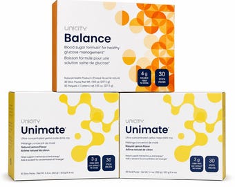 Unicity Unimate Lemon 60 Pack, Orange Balance 30 Pack | Wellness Drink & Fiber Combo