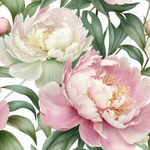 Peony Rose Seamless Pattern · Romantic Floral Digital Paper · Botanical Garden Design · Instant Download