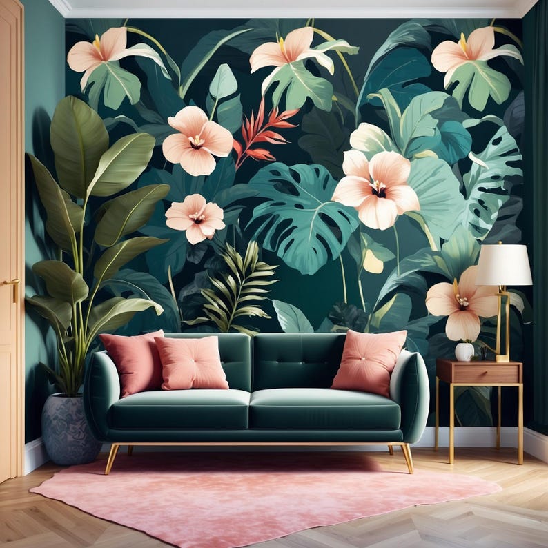 Tropical Hibiscus Floral Wallpaper – Bold Botanical Seamless Pattern ...