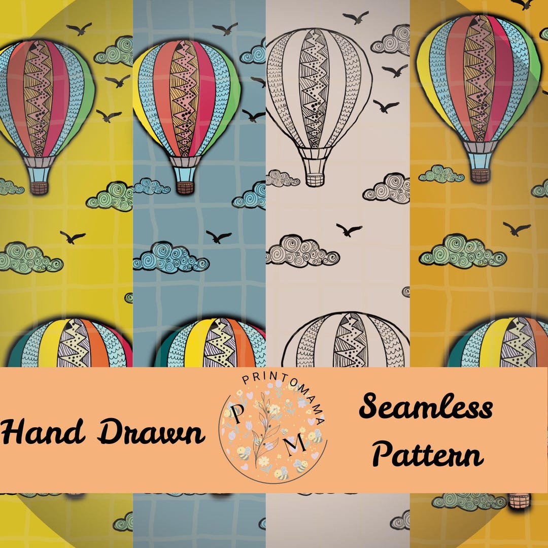 Hot Air Balloon Seamless Pattern, Digital Downloads, PNG Files, - Etsy