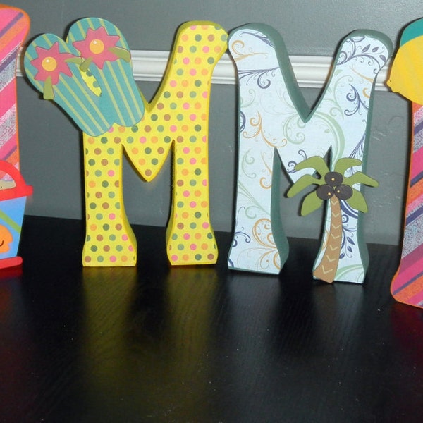 SUMMER 8in tall letters with embellishments for fun summer decor